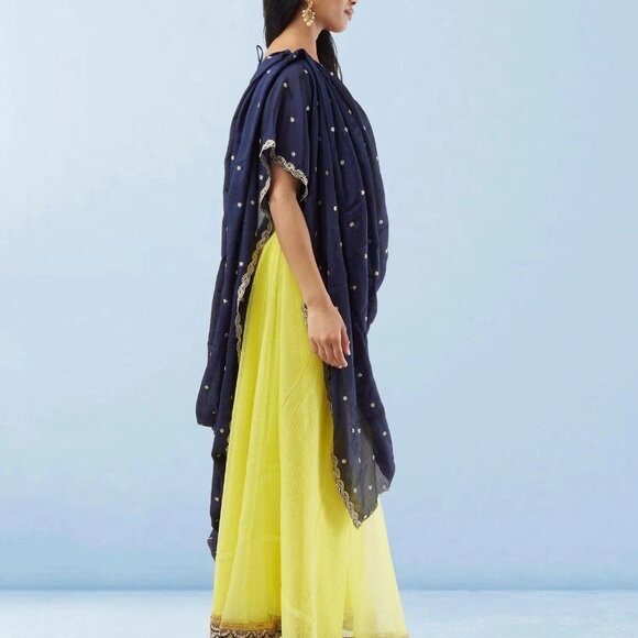 Lemon Yellow Organza Lehenga with Silk Choli | Muvvas Boutique - Picture 4 of 5